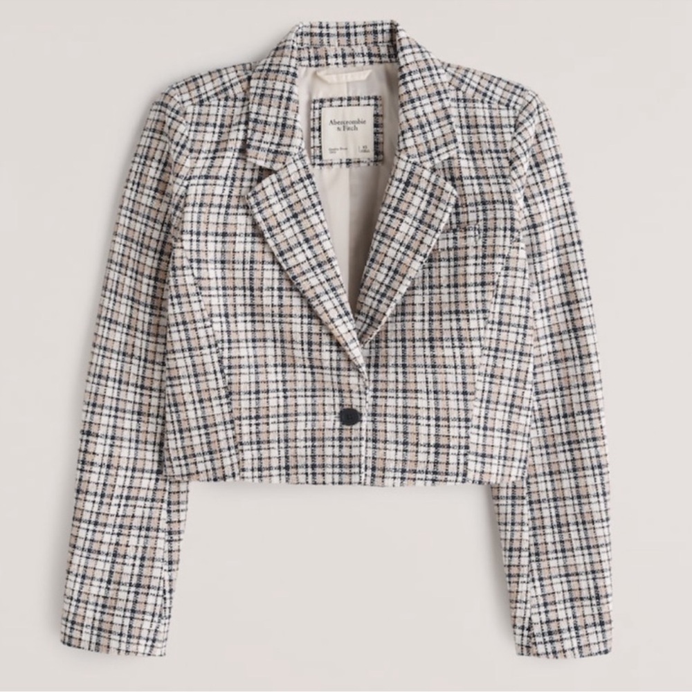 NWT Abercrombie Plaid Tweed Cropped Blazer